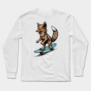 Cool Wolf Doing Sport and Skating With Skateboard Long Sleeve T-Shirt